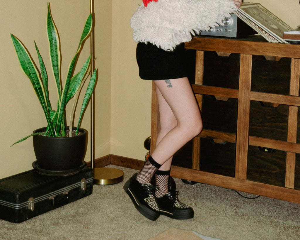 A3137 Black & Leopard Suede Platform Creeper Sneaker Leopard T.U.K. Shoes