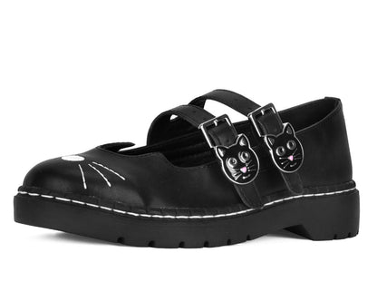 A3363L Black Leather 2-Buckle Kitty Mary Jane Black T.U.K. Shoes
