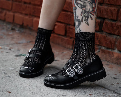A3363L Black Leather 2-Buckle Kitty Mary Jane Black T.U.K. Shoes