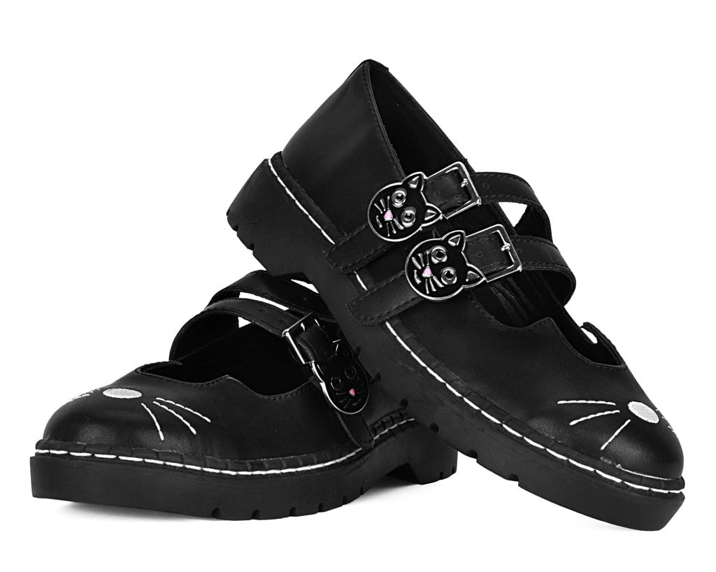 A3363L Black Leather 2-Buckle Kitty Mary Jane Black T.U.K. Shoes