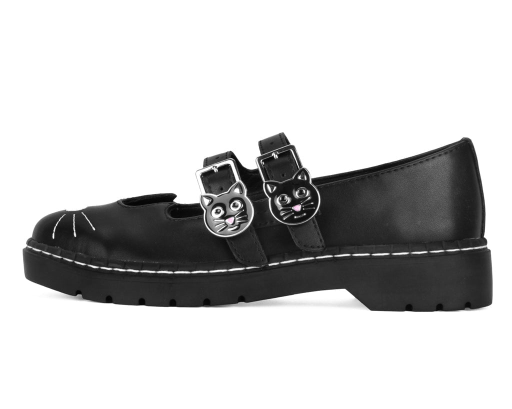 A3363L Black Leather 2-Buckle Kitty Mary Jane Black T.U.K. Shoes