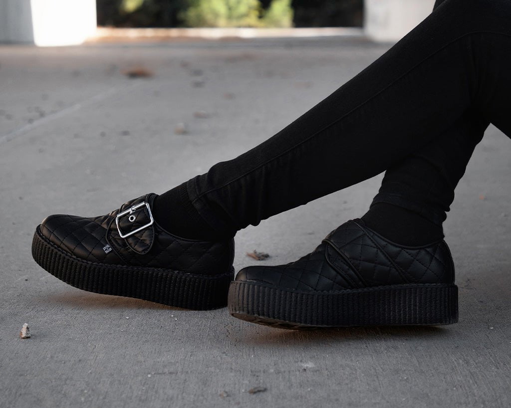 V3301 Black TUKskin Quilted Buckle Viva Mondo Creeper Black T.U.K. Shoes