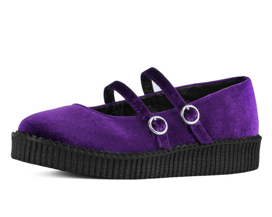 F3437L Purple Velvet 2-Strap Mary Jane Purple T.U.K. Shoes