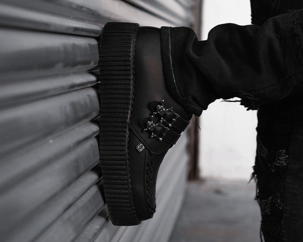 V9743 Black TUKskin™ 2-Buckle Skull Creeper  T.U.K. Shoes