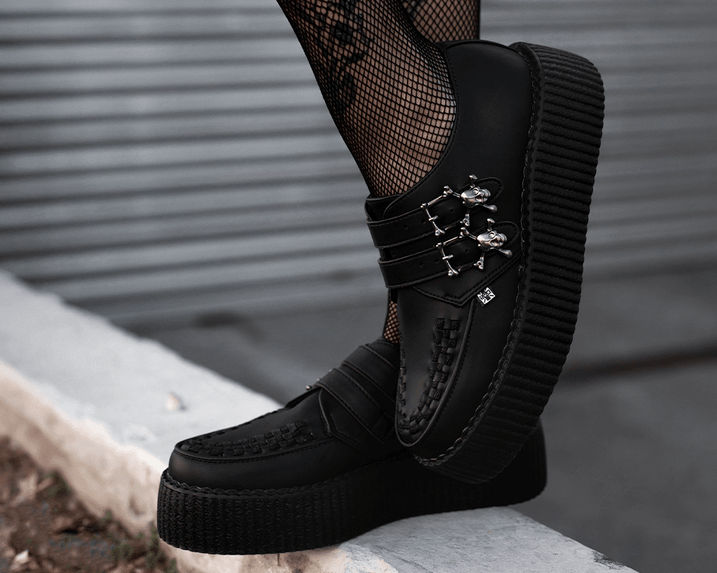 V9743 Black TUKskin™ 2-Buckle Skull Creeper  T.U.K. Shoes