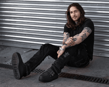 V9743 Black TUKskin™ 2-Buckle Skull Creeper  T.U.K. Shoes
