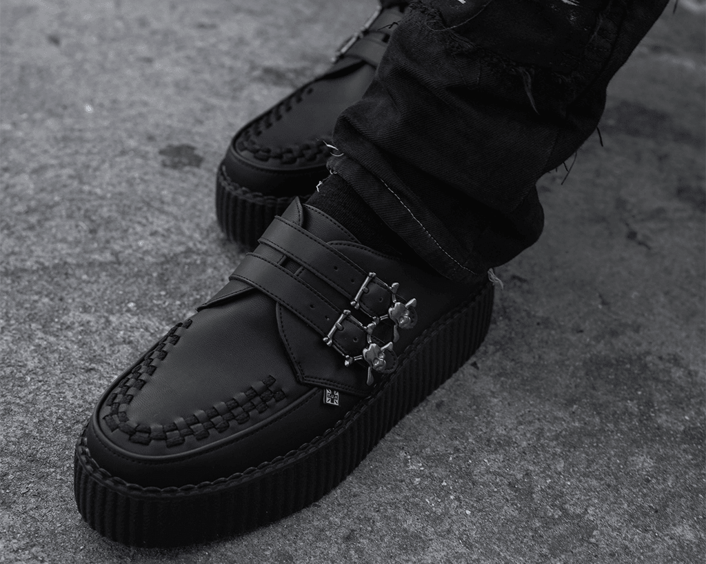 V9743 Black TUKskin™ 2-Buckle Skull Creeper  T.U.K. Shoes