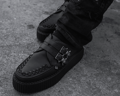 V9743 Black TUKskin™ 2-Buckle Skull Creeper  T.U.K. Shoes