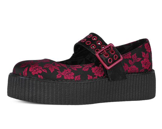 V3407L Black & Red Silk Flower Mondo Mary Jane Black T.U.K. Shoes