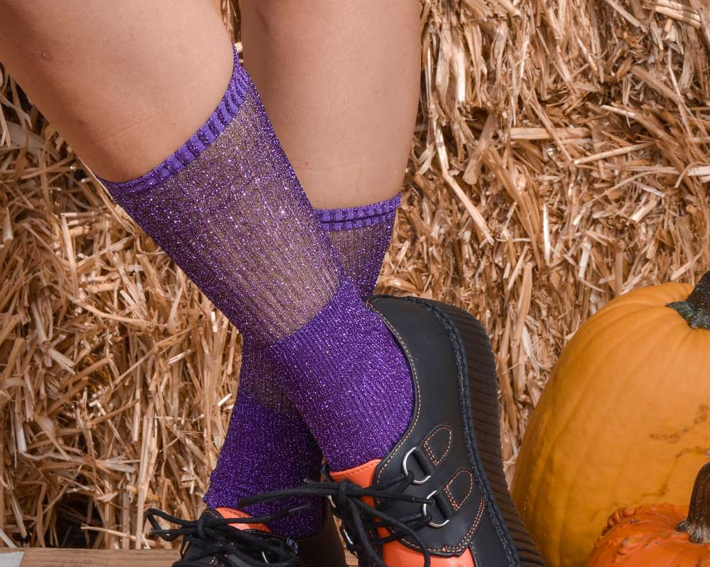 TSK1128 Purple Ribbed Glitter Sock TSK1128-OS  T.U.K. Shoes