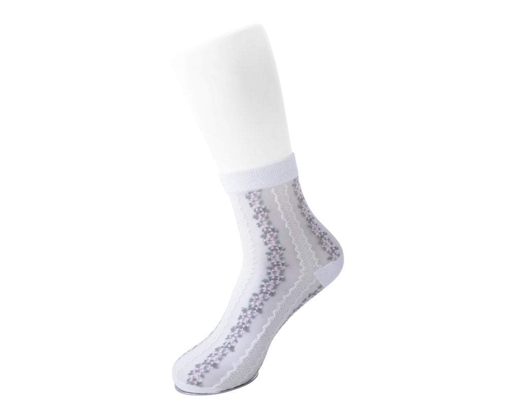 TSK1078 White Stripe Floral Sheer Sock TSK1078-OS  T.U.K. Shoes