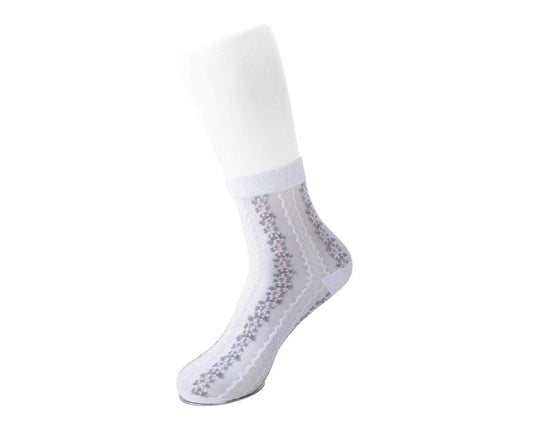 TSK1078 White Stripe Floral Sheer Sock TSK1078-OS  T.U.K. Shoes