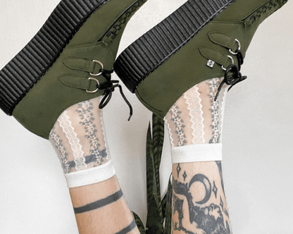 TSK1078 White Stripe Floral Sheer Sock TSK1078-OS  T.U.K. Shoes