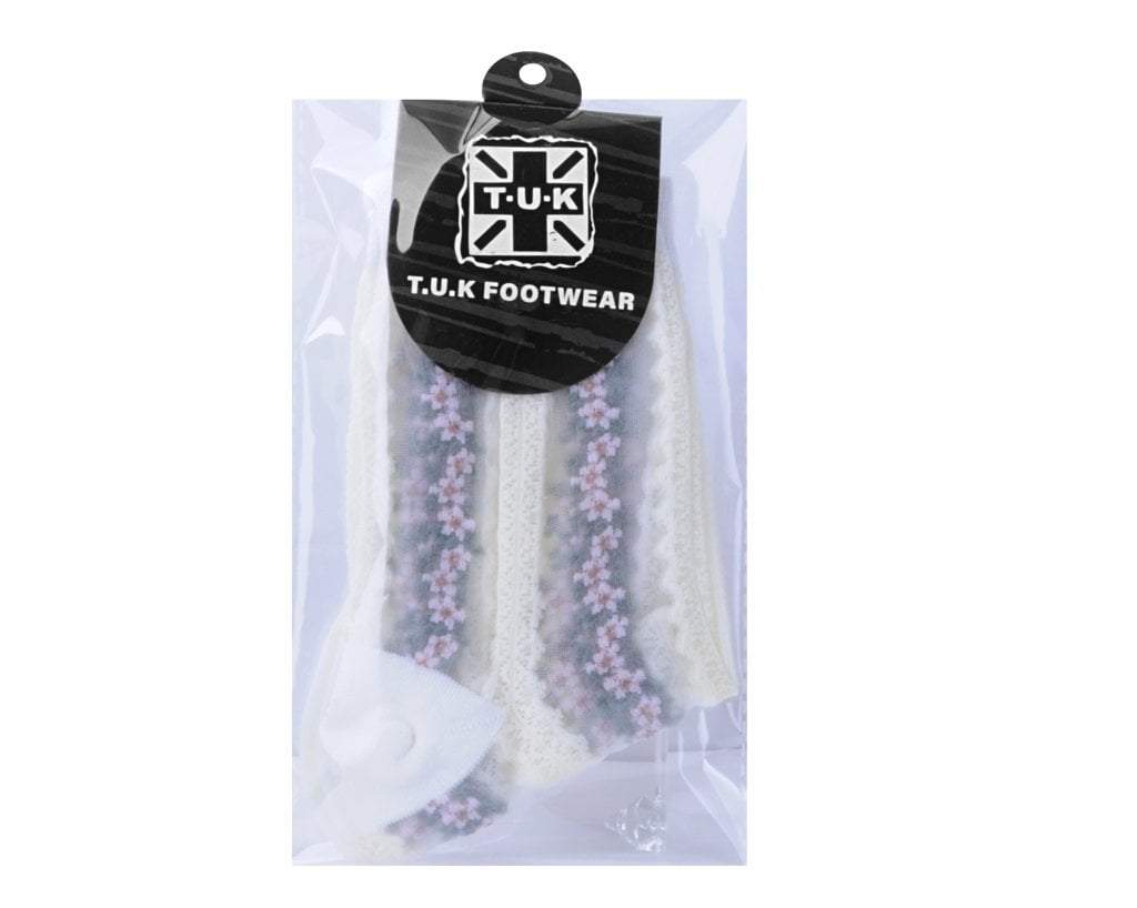 TSK1078 White Stripe Floral Sheer Sock TSK1078-OS  T.U.K. Shoes