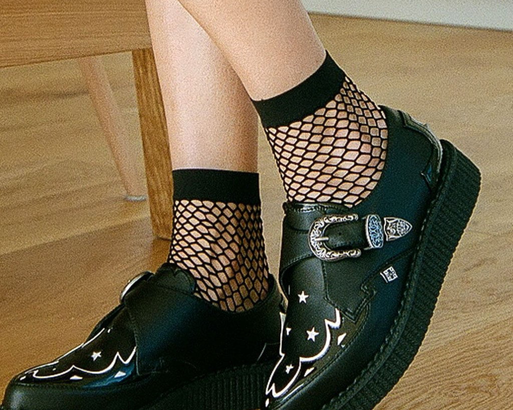 TSK1039 Black Fishnet Footie Crew Sock TSK1039-OS  T.U.K. Shoes