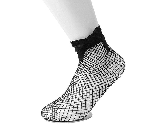 TSK1052 Black Fishnet & Bow Women’s Sock TSK1052-OS  T.U.K. Shoes