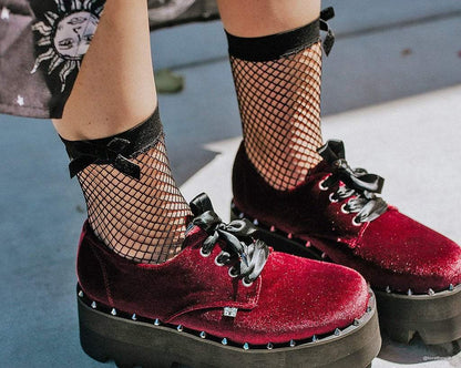 TSK1052 Black Fishnet & Bow Women’s Sock TSK1052-OS  T.U.K. Shoes