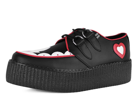 V3257 Black & Red Scallop Heart Viva Mondo Creeper Black/Red/White T.U.K. Shoes