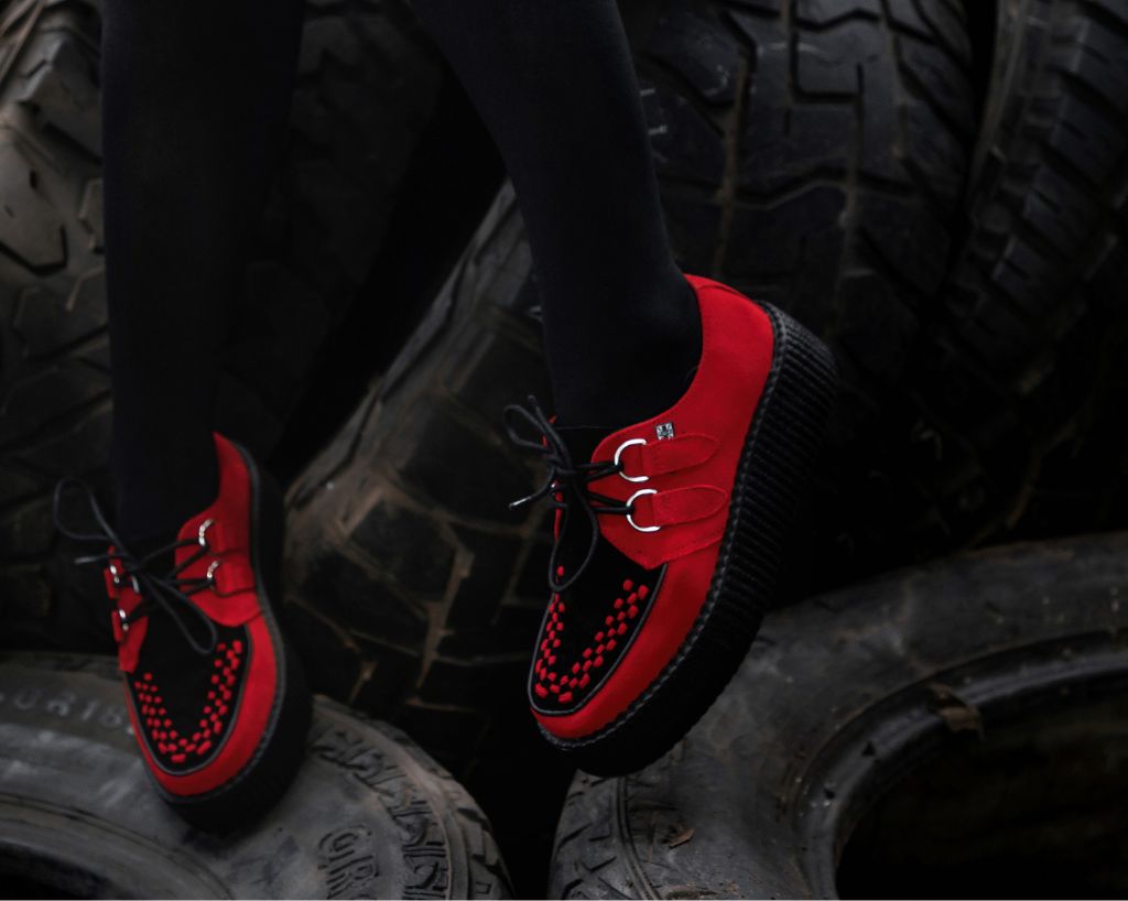 V3340 Red & Black Suede Viva Mondo Creeper Black/Red T.U.K. Shoes