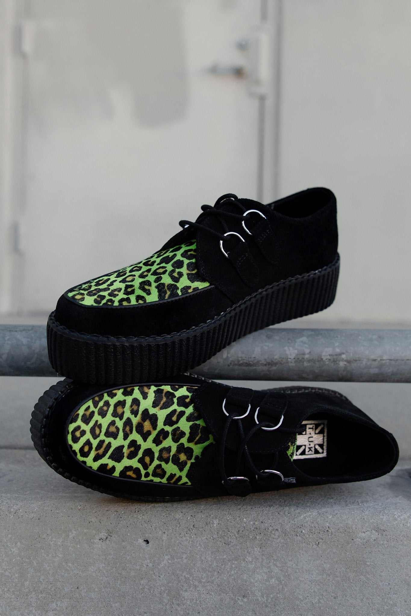 V3412 Black & Green Leopard Suede Mondo Creeper Blackgreen T.U.K. Shoes