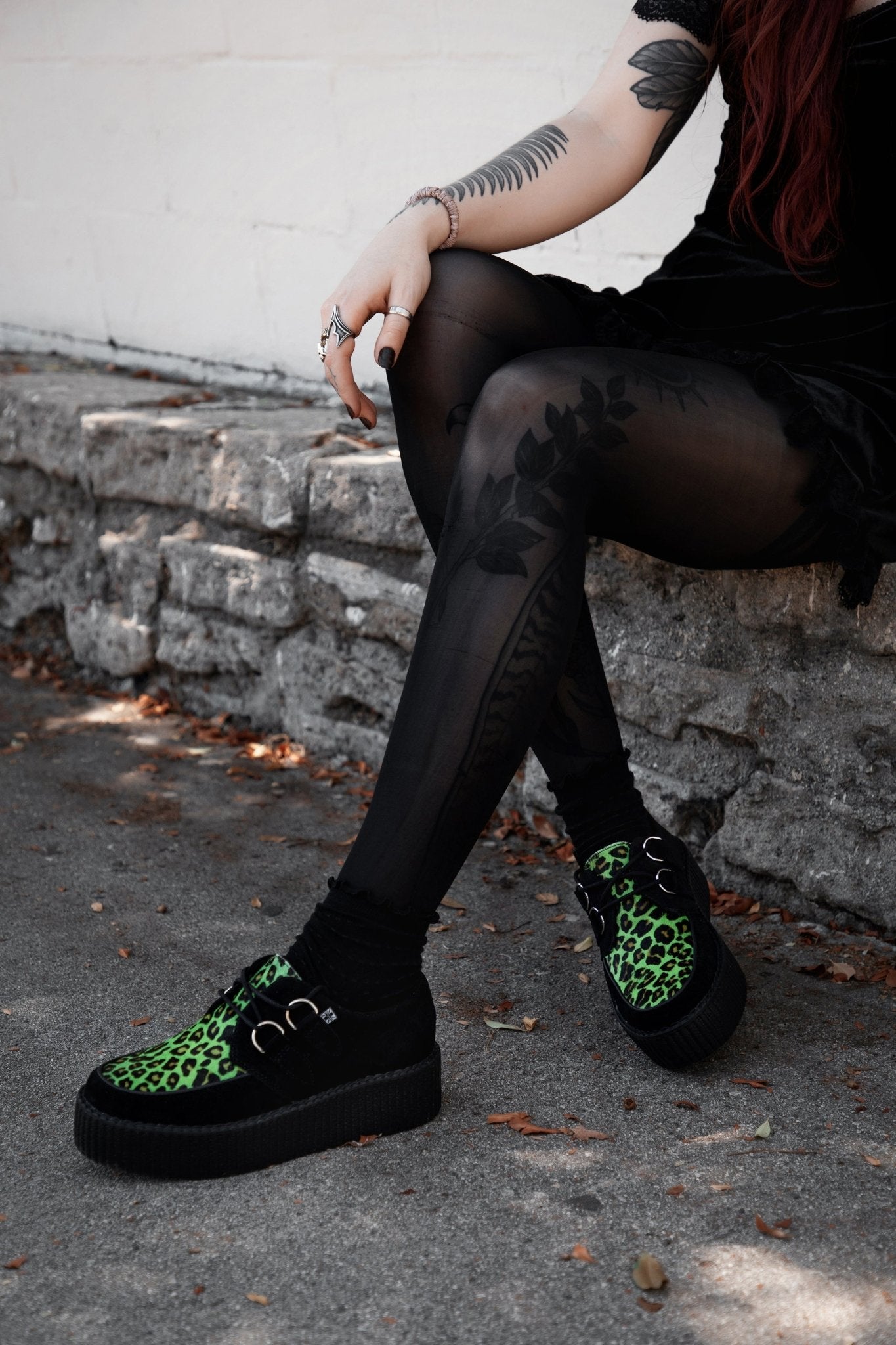 V3412 Black & Green Leopard Suede Mondo Creeper Blackgreen T.U.K. Shoes