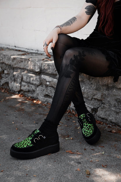 V3412 Black & Green Leopard Suede Mondo Creeper Blackgreen T.U.K. Shoes