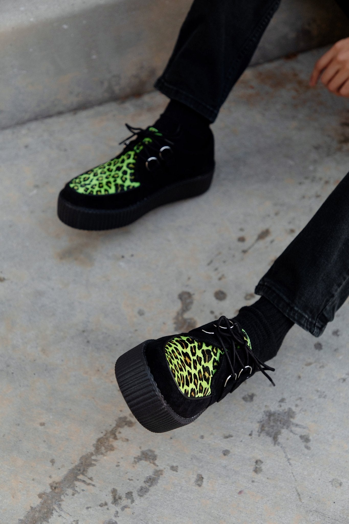 V3412 Black & Green Leopard Suede Mondo Creeper Blackgreen T.U.K. Shoes