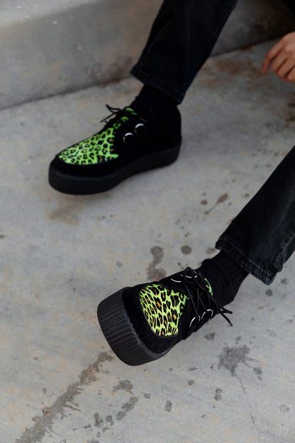 V3412 Black & Green Leopard Suede Mondo Creeper Blackgreen T.U.K. Shoes
