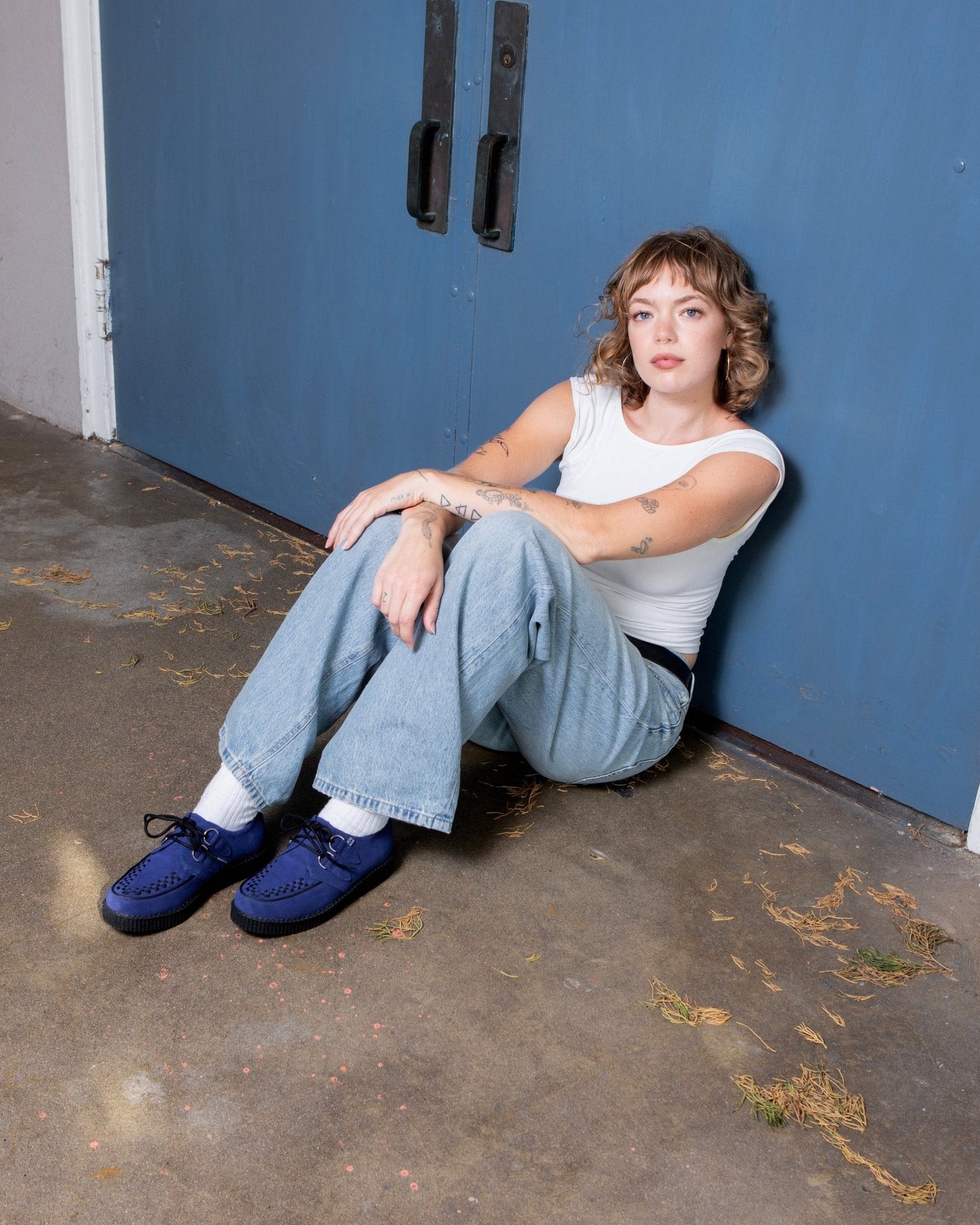 F3416 Navy Suede Viva Low creeper Blue T.U.K. Shoes