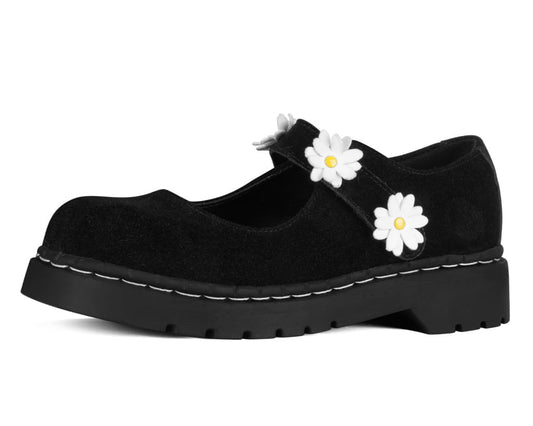 Black Suede Flower Mary Jane Black T.U.K. Shoes