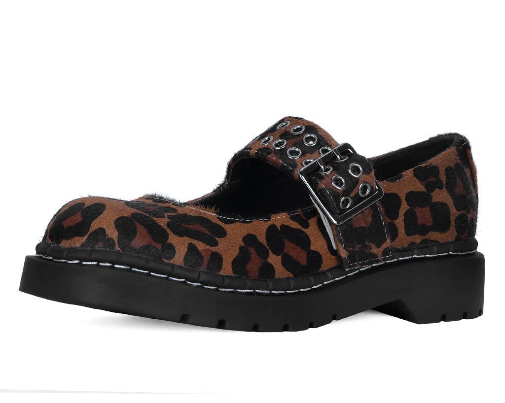 T2350 Brown Leopard Mary Jane Brown T.U.K. Shoes