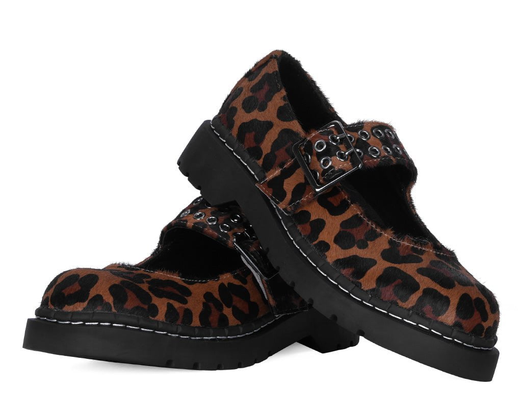 T2350 Brown Leopard Mary Jane Brown T.U.K. Shoes