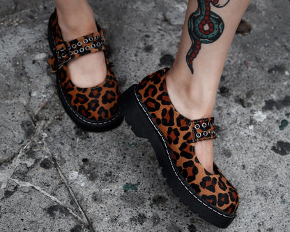 T2350 Brown Leopard Mary Jane Brown T.U.K. Shoes