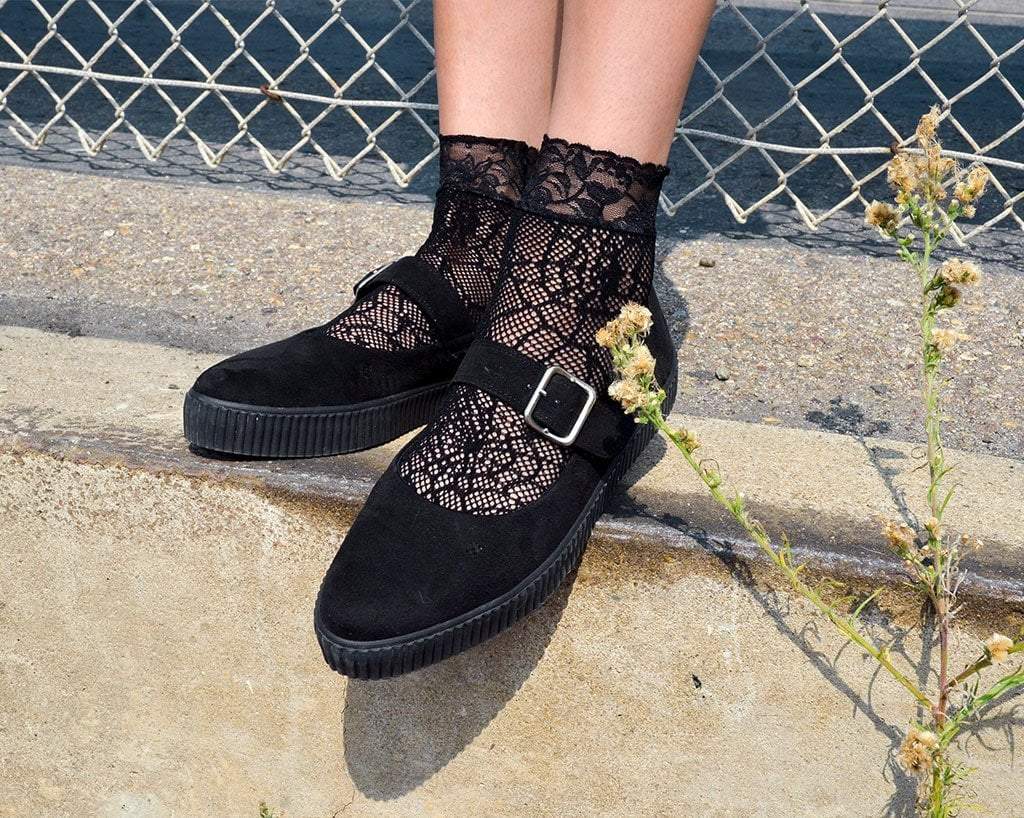 TSK1077 Black Spiderweb Lace Crew Sock TSK1077-OS  T.U.K. Shoes