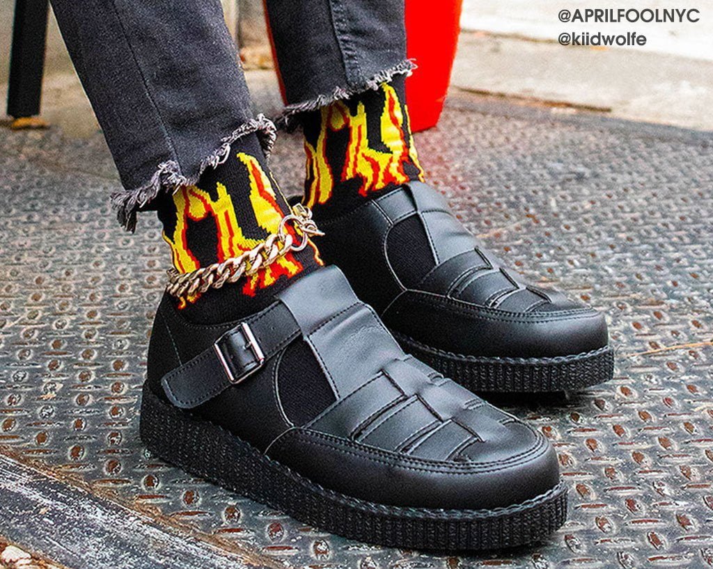 TSK1062 Black Red & Yellow Flame Socks TSK1062-OS  T.U.K. Shoes