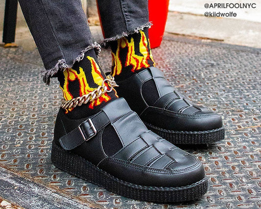 TSK1062 Black Red & Yellow Flame Socks TSK1062-OS  T.U.K. Shoes