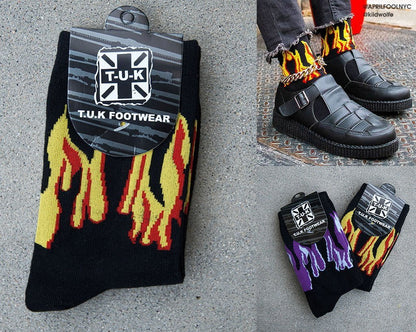 TSK1062 Black Red & Yellow Flame Socks TSK1062-OS  T.U.K. Shoes