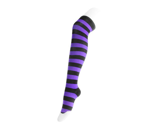 TSK1144 Black & Lavender Striped Thigh High Sock TSK1144-OS  T.U.K. Shoes