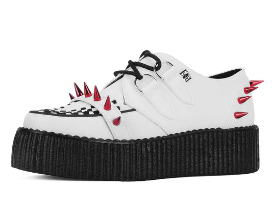 V3342 White Leather Spike Viva Mondo Creeper White/Red T.U.K. Shoes