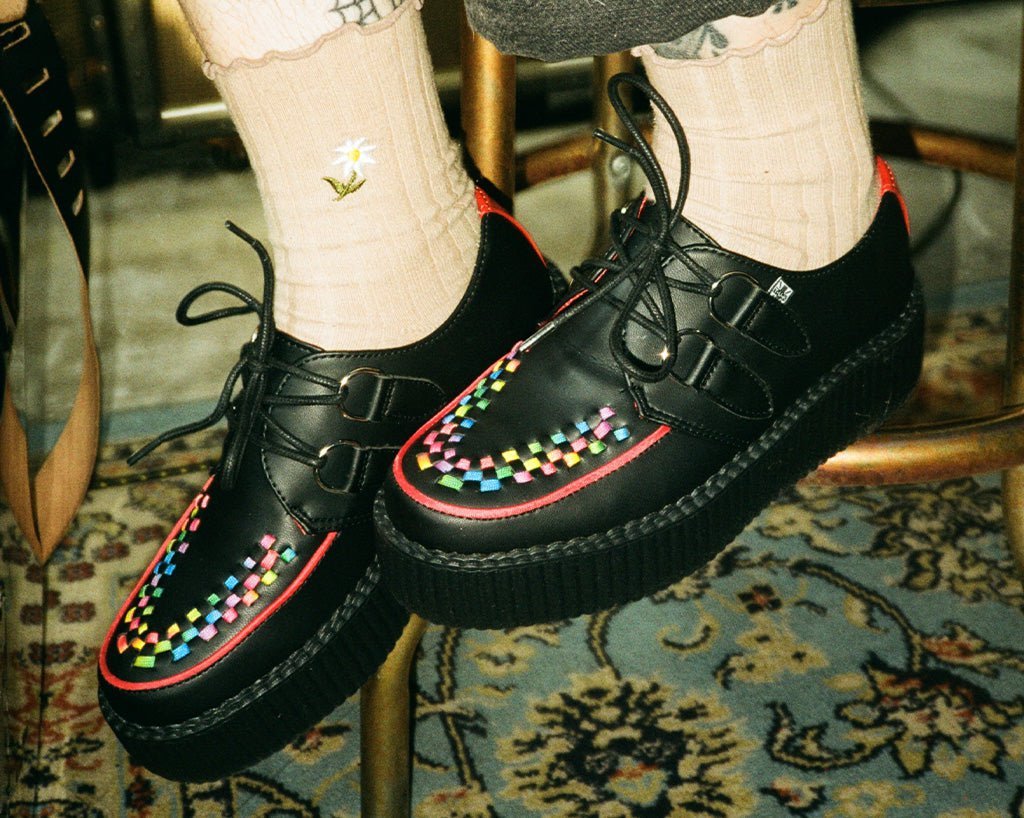 V3302 Black TUKskin Rainbow Interlace Viva Mondo Creeper Black/Red T.U.K. Shoes