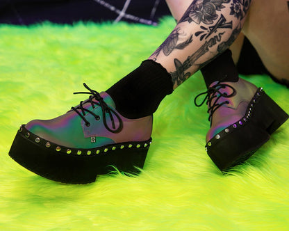 A3297 Midnight Chameleon Dino Flat Platform Blue/Green/Purple T.U.K. Shoes