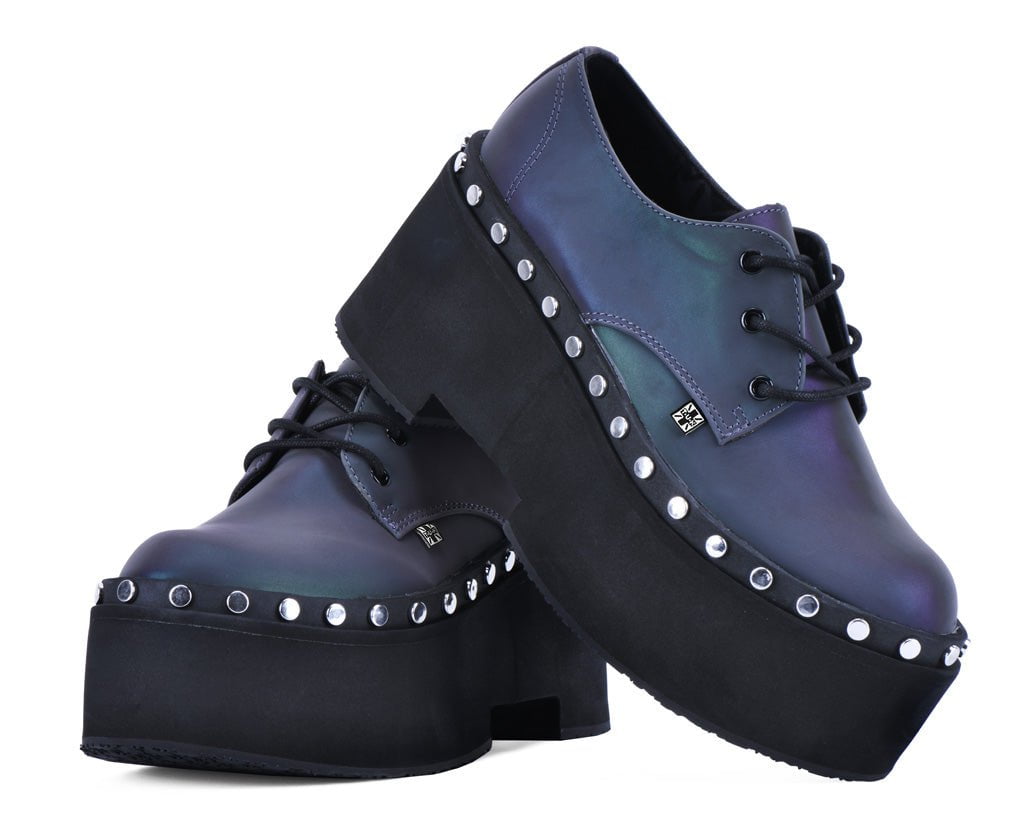 A3297 Midnight Chameleon Dino Flat Platform Blue/Green/Purple T.U.K. Shoes