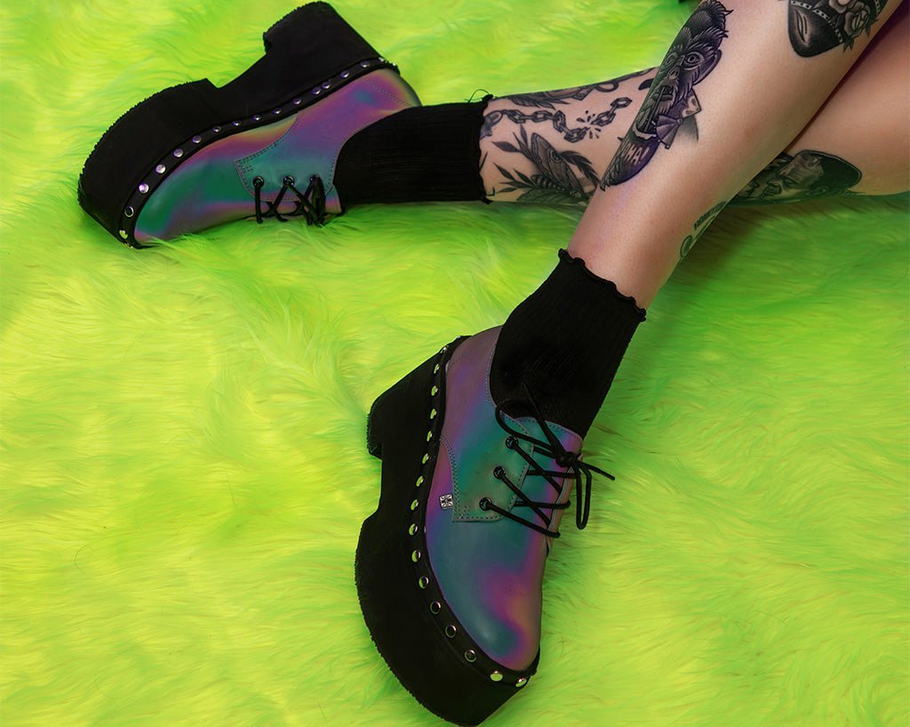 A3297 Midnight Chameleon Dino Flat Platform Blue/Green/Purple T.U.K. Shoes