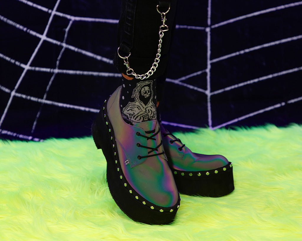 A3297 Midnight Chameleon Dino Flat Platform Blue/Green/Purple T.U.K. Shoes