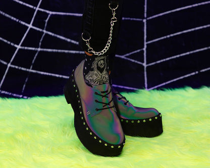 A3297 Midnight Chameleon Dino Flat Platform Blue/Green/Purple T.U.K. Shoes