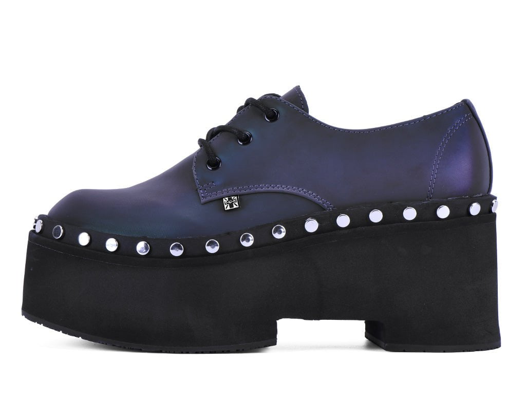 A3297 Midnight Chameleon Dino Flat Platform Blue/Green/Purple T.U.K. Shoes