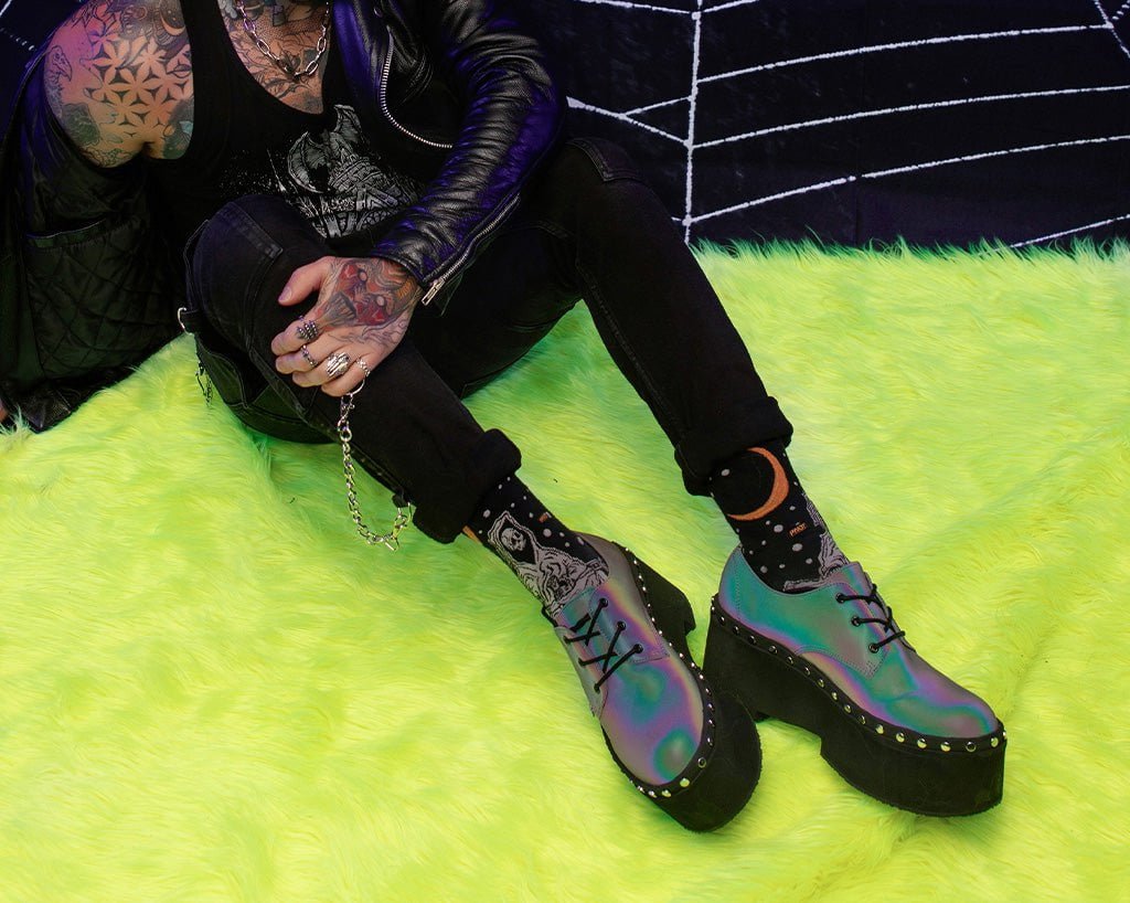 A3297 Midnight Chameleon Dino Flat Platform Blue/Green/Purple T.U.K. Shoes