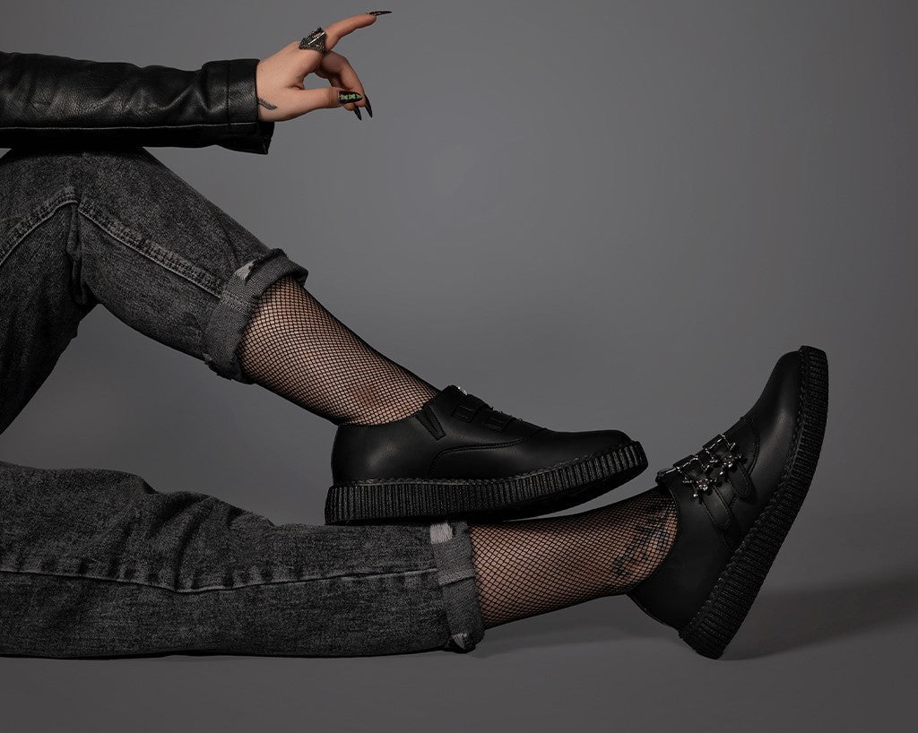 A3210 Black TUKskin Zipper Skull Pointed Creeper Black T.U.K. Shoes
