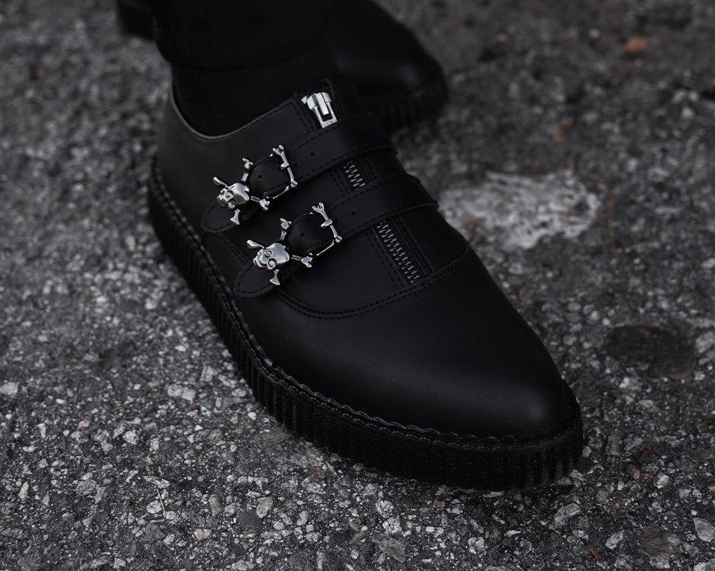 A3210 Black TUKskin Zipper Skull Pointed Creeper Black T.U.K. Shoes