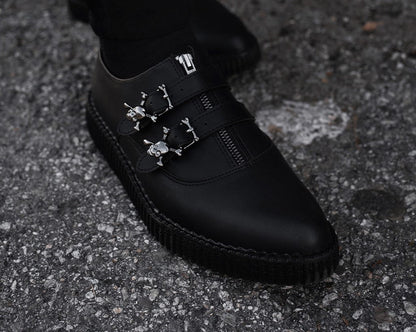 A3210 Black TUKskin Zipper Skull Pointed Creeper Black T.U.K. Shoes